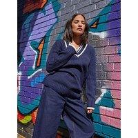 Pixiegirl Petite V Neck Varsity Jumper - Blue