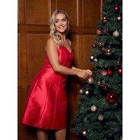 Yours Curve Satin Twill Corset Dress - Red