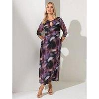 Yours Curve Blur Keyhole Mesh Dress - Purple