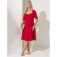 Yours Curve Panelled Skater Dress - Red