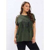 Yours Curve Skull Slash Top - Green