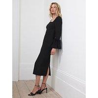 Mint Velvet Feather Cuff Midi Dress - Black