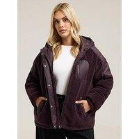 Yours Curve Mixed Borg Jacket - Purple