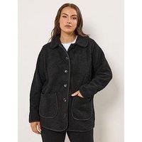 Yours Curve Button Front Teddy Fleece - Black