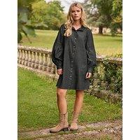 Pixiegirl Petite Denim Balloon Sleeve Shirt Dress - Brown