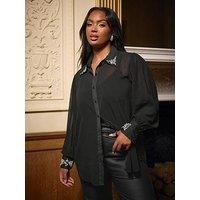 Yours Curve Diamante Shirt - Black