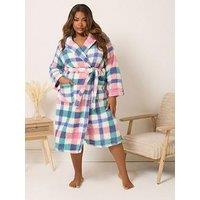 Yours Curve Check Borg Shawl Robe - White