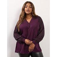Yours Curve Studded Sequin Notch Neck Blouse - Purple
