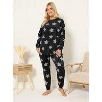Yours Curve Stars Fleece Pyjama Set - Black