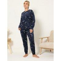 Yours Curve Star Moons Fleece Pj Set - Blue