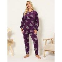 Yours Curve Cluster Heart Fleece Pyjama Set - Red