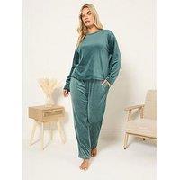 Yours Curve Super Luxe Pyjama Set - Green