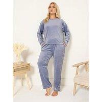Yours Curve Super Luxe Pyjama Set - Blue