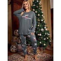 Yours Curve Soft Touch Cocktails Pyjama Set - Grey