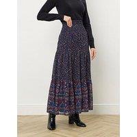 Long Tall Sally Floral Border Tiered Skirt - Blue