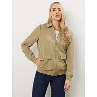 Long Tall Sally Collared Bomber Jacket - Natural
