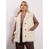 Yours Curve Shaggy Fur Gilet - Ivory
