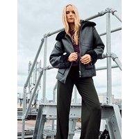 Long Tall Sally Faux Fur Trim Zip Through Jacket - Black