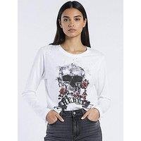 Religion Rebel Skull Long Sleeve T-Shirt With Skull - White