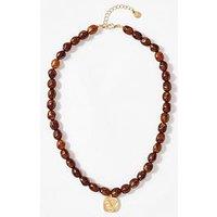 Mint Velvet Beaded Charm Necklace - Brown