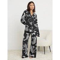 Pixiegirl Petite Soft Touch Leopard Pj Set - Black