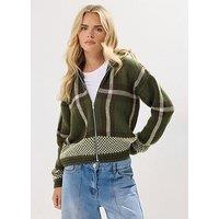 Pixiegirl Petite Check Zip Thru Cardigan - Brown