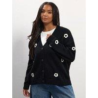 Yours Curve Flower Detail Cardigan - Black