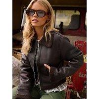 Pixiegirl Petite Taped Aviator Jacket - Brown