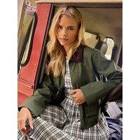 Pixiegirl Petite Contrast Cord Collar Barn Jacket - Green