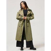 Pixiegirl Petite Balloon Sleeve Trench Coat - Green