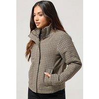 Pixiegirl Petite Check Funnel Neck Jacket - Brown