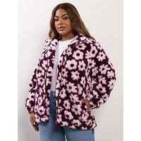 Yours Curve Zip Thru Feather Fleece - Brown