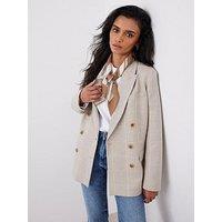 Mint Velvet Check Double Breasted Blazer - Beige