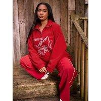 Yours Curve Half Zip Fleece - Red