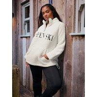 Yours Curve Half Zip Embroidered Sherpa Borg Fleece - Natural