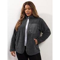 Yours Curve Borg Nylon Pocket Fleece - Grey