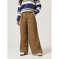Pixiegirl Petite Pleat Front Wide Leg Dad Trouser - Brown