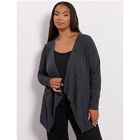 Yours Curve Waterfall Cardigan - Grey