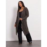 Yours Curve Waterfall Midaxi Cardigan - Brown