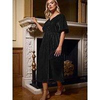 Yours Curve Velvet Midi Bow Dress - Black