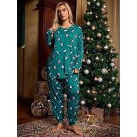 Yours Curve Soft Touch Penguins Pj Set - Blue