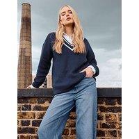 Long Tall Sally Stripe Trim V Neck Jumper - Blue