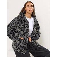 Yours Curve Faux Fur Zip Thru Hooded Jacket- Grey
