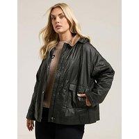 Yours Curve Waxy Parka Jacket - Black
