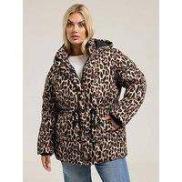 Yours Curve Padded Jacket Leopard - Brown