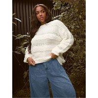 Yours Curve Boucle Pointelle Knitted Jumper - Ivory