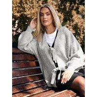 Yours Curve Bow Tie Front Cardigan - Grey