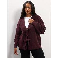 Yours Curve Double Tie Cardigan - Purple
