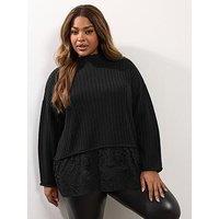 Yours Curve Lace Hem Jumper - Black
