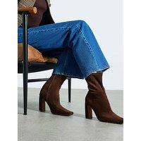 River Island Square Heel Stretch Boot - Brown